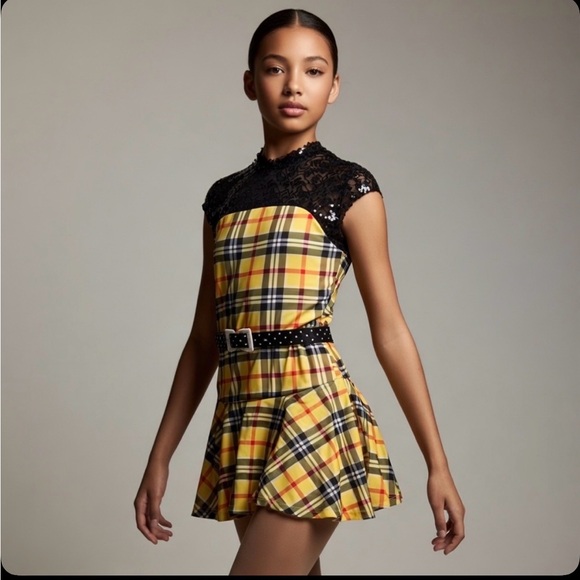 Revolution Other - Revolution Yellow and Black Plaid Kids XXLC dance skating dress
